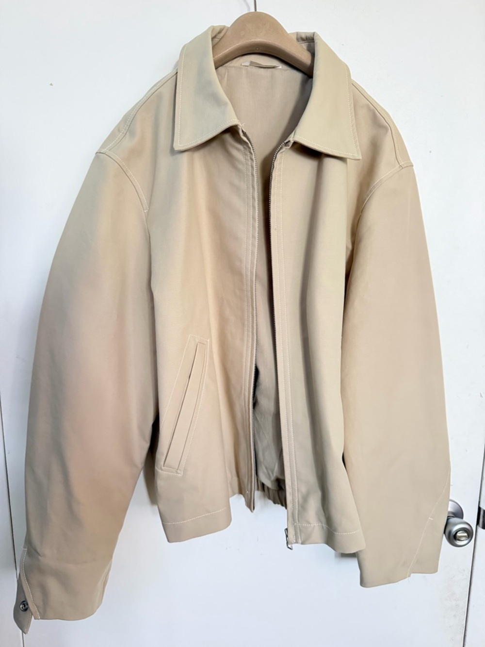 Zara Beige Zip-Up Bomber Jacket